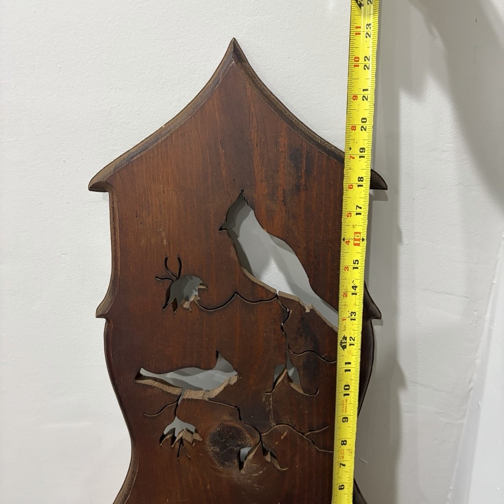 Vintage Carved Wood Scroll Saw Cut-Out Wall Hanging Cardinal Flower Shelf Boho - Picture 6 of 7